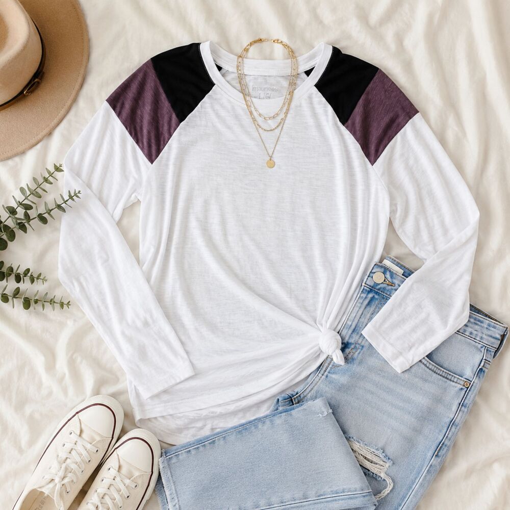 Maurices Colorblock Long Sleeve Tee White Purple Casual Top Women's Large